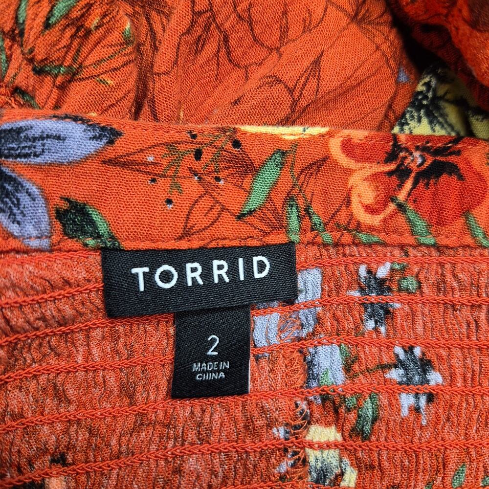 Torrid top burnt orange floral sleeveless gauze smocked halter babydoll size 2X - Picture 9 of 11